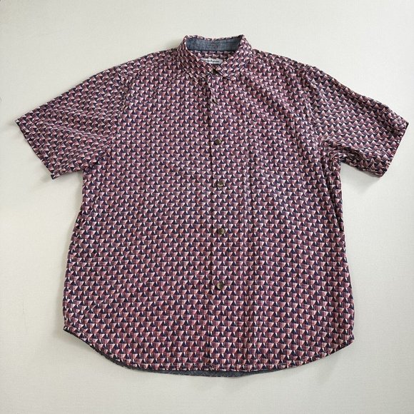 Tommy Bahama Camp Shirt Pacific Geos Java Red White Blue Triangle Silk‎ Large - Picture 1 of 8